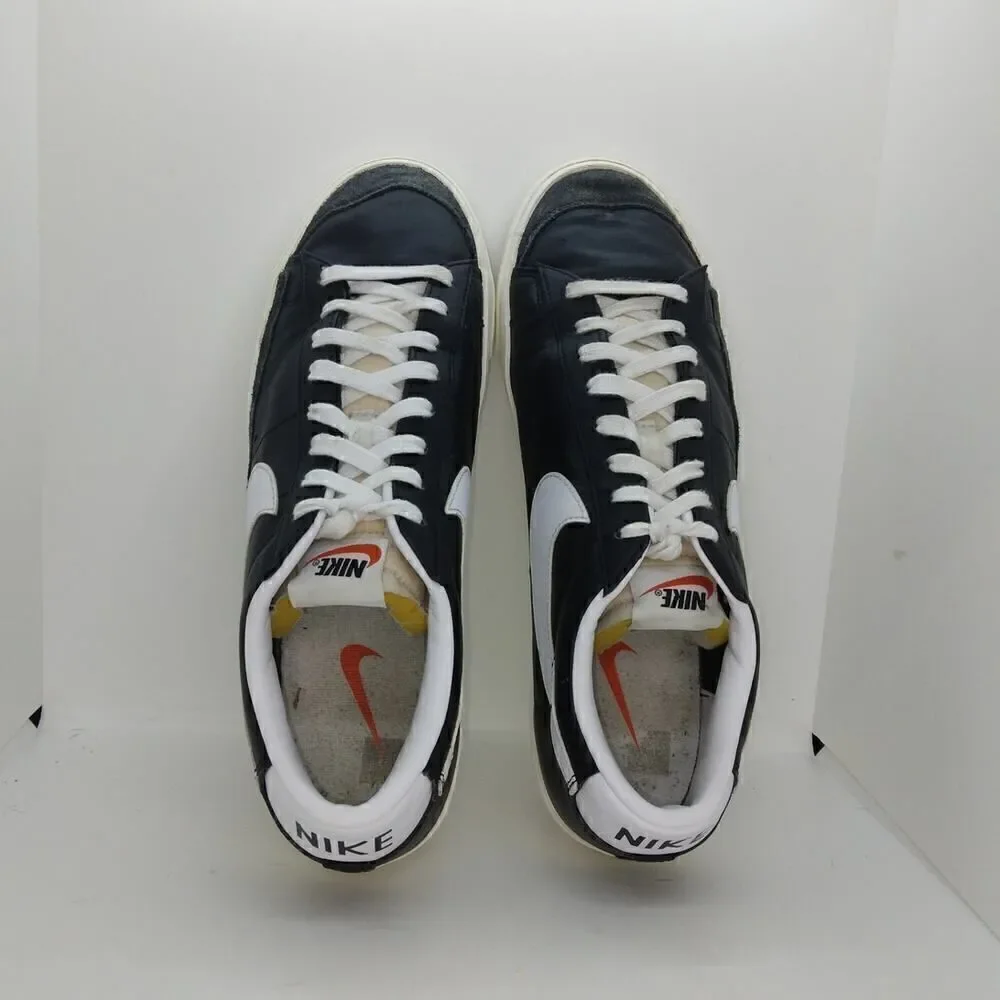 Nike Blazer Low Retro Mens Preowned Black & White Leather Casual Sneakers-sz. 12